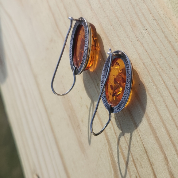 Amber and sterling silver vintage earrings - Picture 4 of 6